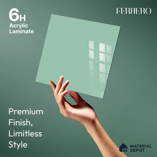 Ferrero 1C 01522 Breeze Green 8 ft x 4 ft High Gloss Finish 6H Anti Scratch Acrylic Laminate - 1.5 mm | Suitable for Living Room, Kitchen, Office
