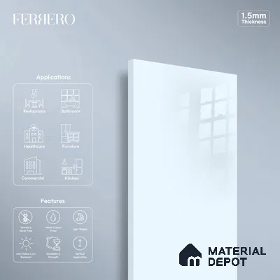 Ferrero 1C 01517 Icy Breeze 8 ft x 4 ft High Gloss Finish 6H Anti Scratch Acrylic Laminate - 1.5 mm | Suitable for Living Room, Kitchen, Office