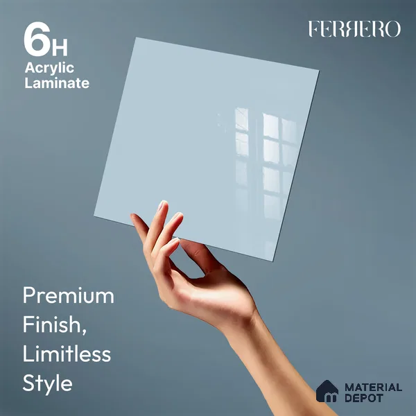 Ferrero 1C 01519 Pale Ocean 8 ft x 4 ft High Gloss Finish 6H Anti Scratch Acrylic Laminate - 1.5 mm | Suitable for Living Room, Kitchen, Office