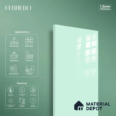 Ferrero 1C 01518 Garden Glow 8 ft x 4 ft High Gloss Finish 6H Anti Scratch Acrylic Laminate - 1.5 mm | Suitable for Living Room, Kitchen, Office