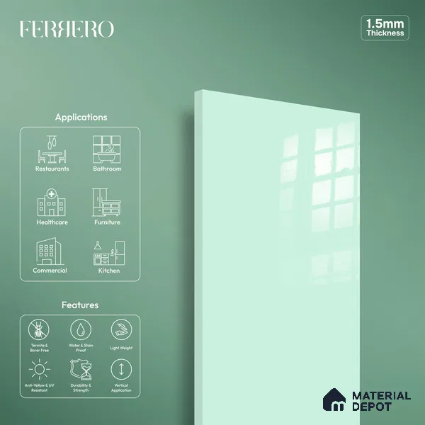 Ferrero 1C 01518 Garden Glow 8 ft x 4 ft High Gloss Finish 6H Anti Scratch Acrylic Laminate - 1.5 mm | Suitable for Living Room, Kitchen, Office