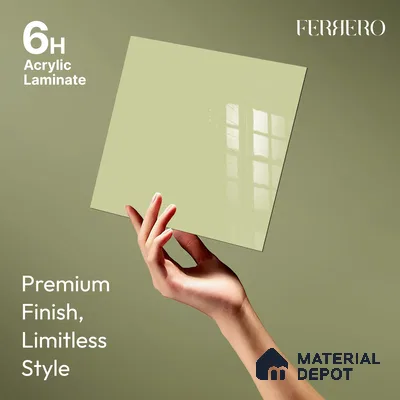 Ferrero 1C 01523 Olive Whisper 8 ft x 4 ft High Gloss Finish 6H Anti Scratch Acrylic Laminate - 1.5 mm | Suitable for Living Room, Kitchen, Office