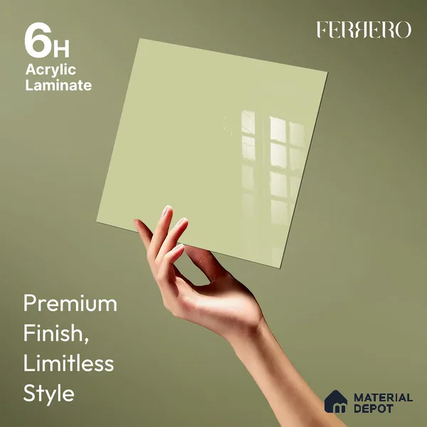 Ferrero 1C 01523 Olive Whisper 8 ft x 4 ft High Gloss Finish 6H Anti Scratch Acrylic Laminate - 1.5 mm | Suitable for Living Room, Kitchen, Office