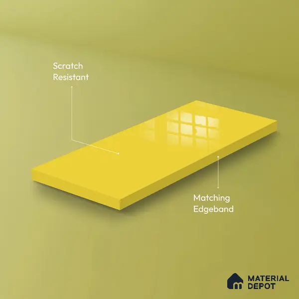 Ferrero 1C 01525 Lemon Zest 8 ft x 4 ft High Gloss Finish 6H Anti Scratch Acrylic Laminate - 1.5 mm | Suitable for Living Room, Kitchen, Office