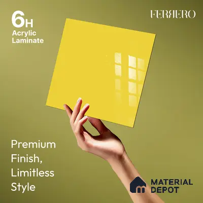 Ferrero 1C 01525 Lemon Zest 8 ft x 4 ft High Gloss Finish 6H Anti Scratch Acrylic Laminate - 1.5 mm | Suitable for Living Room, Kitchen, Office