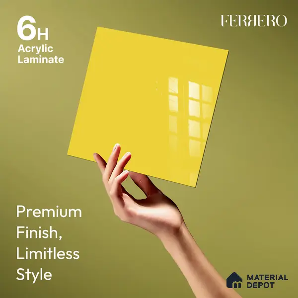 Ferrero 1C 01525 Lemon Zest 8 ft x 4 ft High Gloss Finish 6H Anti Scratch Acrylic Laminate - 1.5 mm | Suitable for Living Room, Kitchen, Office