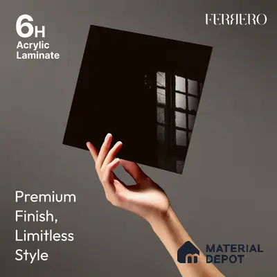 Ferrero 1C 01556 Black 8 ft x 4 ft High Gloss Finish 6H Anti Scratch Acrylic Laminate - 1.5 mm | Suitable for Living Room, Kitchen, Office