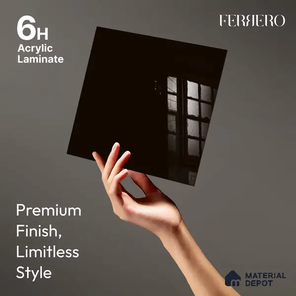 Ferrero 1C 01556 Black 8 ft x 4 ft High Gloss Finish 6H Anti Scratch Acrylic Laminate - 1.5 mm | Suitable for Living Room, Kitchen, Office