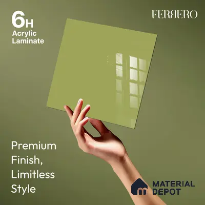 Ferrero 1C 01524 Harvest Olive 8 ft x 4 ft High Gloss Finish 6H Anti Scratch Acrylic Laminate - 1.5 mm | Suitable for Living Room, Kitchen, Office