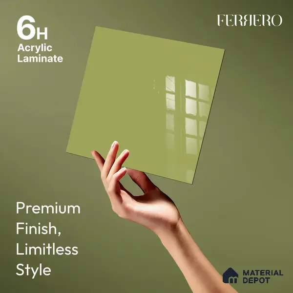 Ferrero 1C 01524 Harvest Olive 8 ft x 4 ft High Gloss Finish 6H Anti Scratch Acrylic Laminate - 1.5 mm | Suitable for Living Room, Kitchen, Office