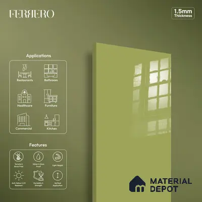 Ferrero 1C 01524 Harvest Olive 8 ft x 4 ft High Gloss Finish 6H Anti Scratch Acrylic Laminate - 1.5 mm | Suitable for Living Room, Kitchen, Office