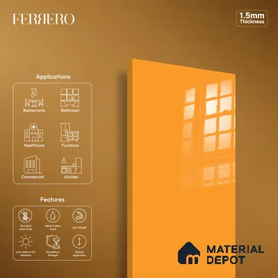 Ferrero 1C 01526 Pumpkin Spice 8 ft x 4 ft High Gloss Finish 6H Anti Scratch Acrylic Laminate - 1.5 mm | Suitable for Bedroom, TV Unit, Wardrobe, Kitchen Cabinet