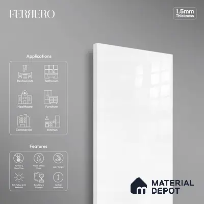 Ferrero 1C 01529 Silver Spark 8 ft x 4 ft High Gloss Finish 6H Anti Scratch Acrylic Laminate - 1.5 mm | Suitable for Bedroom, TV Unit, Wardrobe, Kitchen Cabinet