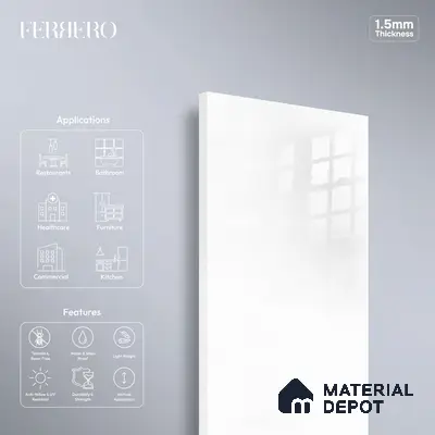 Ferrero 1C 01530 Diamond Dust 8 ft x 4 ft High Gloss Finish 6H Anti Scratch Acrylic Laminate - 1.5 mm | Suitable for Bedroom, TV Unit, Wardrobe, Kitchen Cabinet