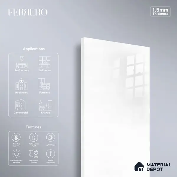 Ferrero 1C 01530 Diamond Dust 8 ft x 4 ft High Gloss Finish 6H Anti Scratch Acrylic Laminate - 1.5 mm | Suitable for Bedroom, TV Unit, Wardrobe, Kitchen Cabinet