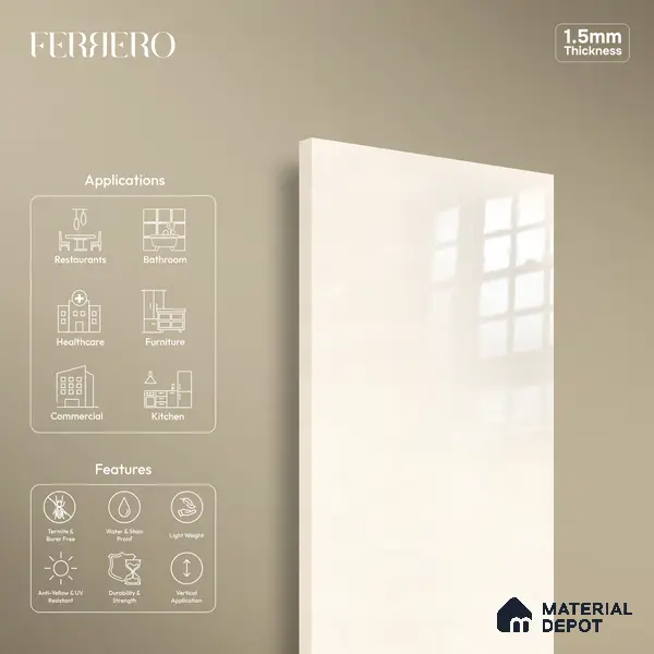 Ferrero 1C 01531 Twinkling Peach 8 ft x 4 ft High Gloss Finish 6H Anti Scratch Acrylic Laminate - 1.5 mm | Suitable for Living Room, Kitchen, Office