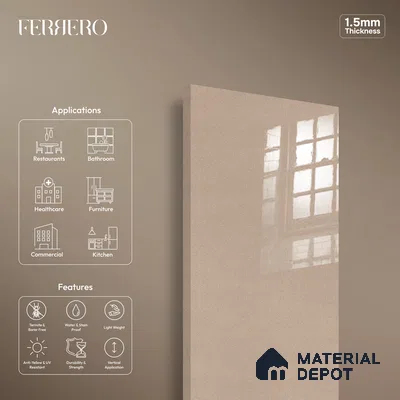 Ferrero 1C 01532 Glimmering Bronze 8 ft x 4 ft High Gloss Finish 6H Anti Scratch Acrylic Laminate - 1.5 mm | Suitable for Bedroom, TV Unit, Wardrobe, Kitchen Cabinet