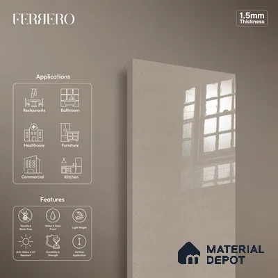 Ferrero 1C 01533 Sparkling Ashwood 8 ft x 4 ft High Gloss Finish 6H Anti Scratch Acrylic Laminate - 1.5 mm | Suitable for Bedroom, TV Unit, Wardrobe, Kitchen Cabinet