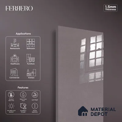 Ferrero 1C 01534 Dazzling Shadow 8 ft x 4 ft High Gloss Finish 6H Anti Scratch Acrylic Laminate - 1.5 mm | Suitable for Bedroom, TV Unit, Wardrobe, Kitchen Cabinet