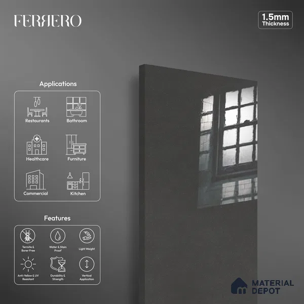 Ferrero 1C 01536 Mystic Spark 8 ft x 4 ft High Gloss Finish 6H Anti Scratch Acrylic Laminate - 1.5 mm | Suitable for Bedroom, TV Unit, Wardrobe, Kitchen Cabinet