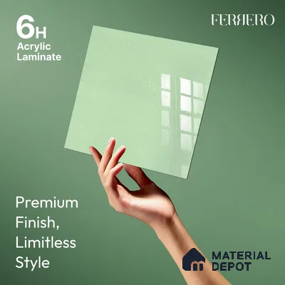 Ferrero 1C 01537 Jade Gleam 8 ft x 4 ft High Gloss Finish 6H Anti Scratch Acrylic Laminate - 1.5 mm | Suitable for Bedroom, TV Unit, Wardrobe, Kitchen Cabinet