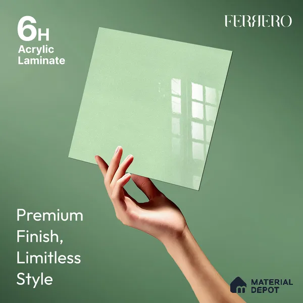 Ferrero 1C 01537 Jade Gleam 8 ft x 4 ft High Gloss Finish 6H Anti Scratch Acrylic Laminate - 1.5 mm | Suitable for Bedroom, TV Unit, Wardrobe, Kitchen Cabinet