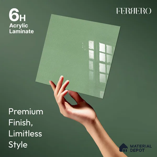 Ferrero 1C 01538 Lime Glint 8 ft x 4 ft High Gloss Finish 6H Anti Scratch Acrylic Laminate - 1.5 mm | Suitable for Bedroom, TV Unit, Wardrobe, Kitchen Cabinet