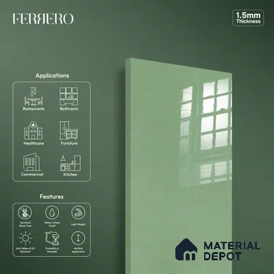Ferrero 1C 01538 Lime Glint 8 ft x 4 ft High Gloss Finish 6H Anti Scratch Acrylic Laminate - 1.5 mm | Suitable for Bedroom, TV Unit, Wardrobe, Kitchen Cabinet