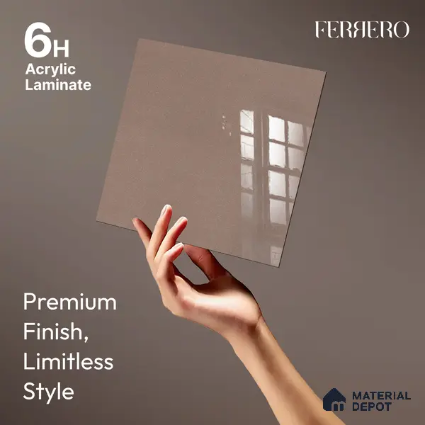Ferrero 1C 01555 Metallic Mocha 8 ft x 4 ft High Gloss Finish 6H Anti Scratch Acrylic Laminate - 1.5 mm | Suitable for Bedroom, TV Unit, Wardrobe, Kitchen Cabinet