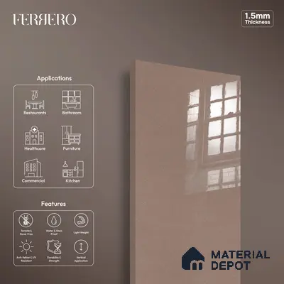 Ferrero 1C 01555 Metallic Mocha 8 ft x 4 ft High Gloss Finish 6H Anti Scratch Acrylic Laminate - 1.5 mm | Suitable for Bedroom, TV Unit, Wardrobe, Kitchen Cabinet