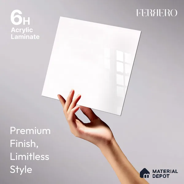 Ferrero 1C 01539 Pearl Platinum 8 ft x 4 ft High Gloss Finish 6H Anti Scratch Acrylic Laminate - 1.5 mm | Suitable for Bedroom, TV Unit, Wardrobe, Kitchen Cabinet