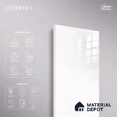 Ferrero 1C 01539 Pearl Platinum 8 ft x 4 ft High Gloss Finish 6H Anti Scratch Acrylic Laminate - 1.5 mm | Suitable for Bedroom, TV Unit, Wardrobe, Kitchen Cabinet