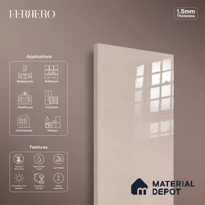 Ferrero 1C 01557 Bronzed Sand 8 ft x 4 ft High Gloss Finish 6H Anti Scratch Acrylic Laminate - 1.5 mm | Suitable for Bedroom, TV Unit, Wardrobe, Kitchen Cabinet