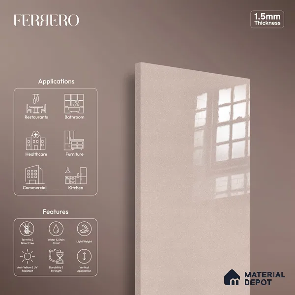 Ferrero 1C 01557 Bronzed Sand 8 ft x 4 ft High Gloss Finish 6H Anti Scratch Acrylic Laminate - 1.5 mm | Suitable for Bedroom, TV Unit, Wardrobe, Kitchen Cabinet
