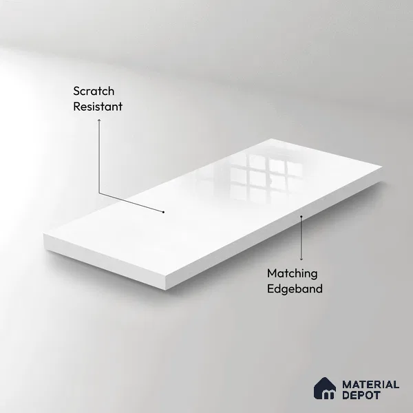 Ferrero 1C 01546 Ivory Shine 8 ft x 4 ft High Gloss Finish 6H Anti Scratch Acrylic Laminate - 1.5 mm | Suitable for Bedroom, TV Unit, Wardrobe, Kitchen Cabinet