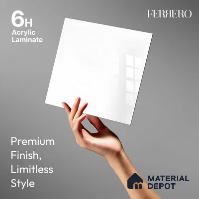 Ferrero 1C 01546 Ivory Shine 8 ft x 4 ft High Gloss Finish 6H Anti Scratch Acrylic Laminate - 1.5 mm | Suitable for Bedroom, TV Unit, Wardrobe, Kitchen Cabinet