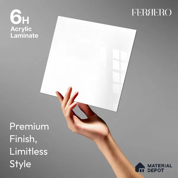 Ferrero 1C 01546 Ivory Shine 8 ft x 4 ft High Gloss Finish 6H Anti Scratch Acrylic Laminate - 1.5 mm | Suitable for Bedroom, TV Unit, Wardrobe, Kitchen Cabinet