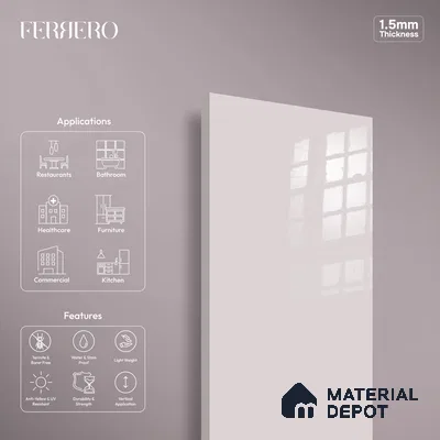 Ferrero 1C 01562 Soft Mauve 8 ft x 4 ft High Gloss Finish 6H Anti Scratch Acrylic Laminate - 1.5 mm | Suitable for Living Room, Kitchen, Office