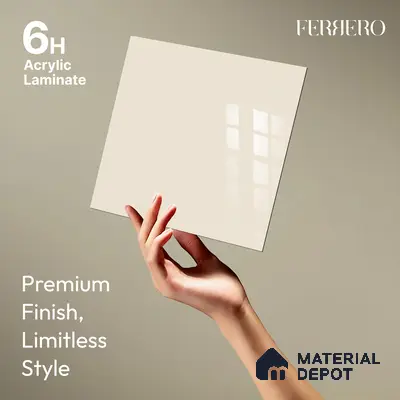 Ferrero 1C 01581 Creamy Beige 8 ft x 4 ft High Gloss Finish 6H Anti Scratch Acrylic Laminate - 1.5 mm | Suitable for Living Room, Kitchen, Office
