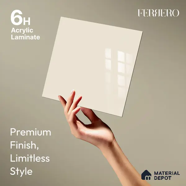 Ferrero 1C 01581 Creamy Beige 8 ft x 4 ft High Gloss Finish 6H Anti Scratch Acrylic Laminate - 1.5 mm | Suitable for Living Room, Kitchen, Office