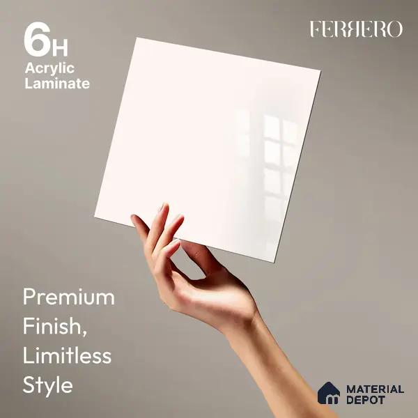 Ferrero 1C 01568 Ivory Peach 8 ft x 4 ft High Gloss Finish 6H Anti Scratch Acrylic Laminate - 1.5 mm | Suitable for Living Room, Kitchen, Office