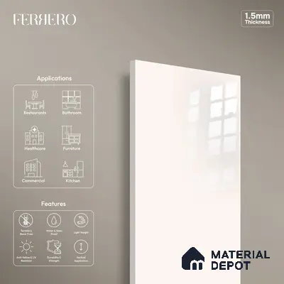 Ferrero 1C 01568 Ivory Peach 8 ft x 4 ft High Gloss Finish 6H Anti Scratch Acrylic Laminate - 1.5 mm | Suitable for Living Room, Kitchen, Office