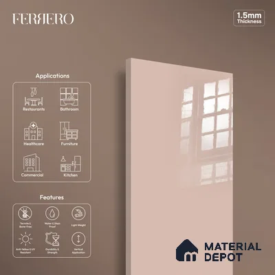 Ferrero 1C 01569 Antique Blush 8 ft x 4 ft High Gloss Finish 6H Anti Scratch Acrylic Laminate - 1.5 mm | Suitable for Living Room, Kitchen, Office