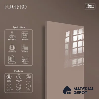 Ferrero 1C 01565 Coffee Cream 8 ft x 4 ft High Gloss Finish 6H Anti Scratch Acrylic Laminate - 1.5 mm | Suitable for Living Room, Kitchen, Office