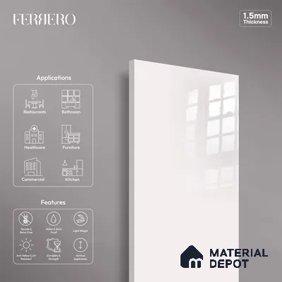 Ferrero 1C 01561 Gentle Breeze 8 ft x 4 ft High Gloss Finish 6H Anti Scratch Acrylic Laminate - 1.5 mm | Suitable for Living Room, Kitchen, Office
