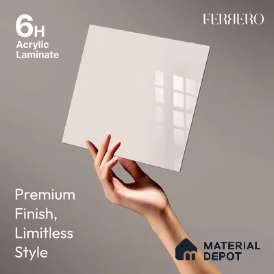 Ferrero 1C 01564 Pale Almond 8 ft x 4 ft High Gloss Finish 6H Anti Scratch Acrylic Laminate - 1.5 mm | Suitable for Living Room, Kitchen, Office