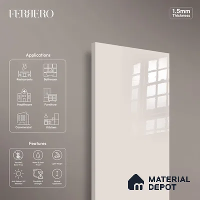 Ferrero 1C 01564 Pale Almond 8 ft x 4 ft High Gloss Finish 6H Anti Scratch Acrylic Laminate - 1.5 mm | Suitable for Living Room, Kitchen, Office