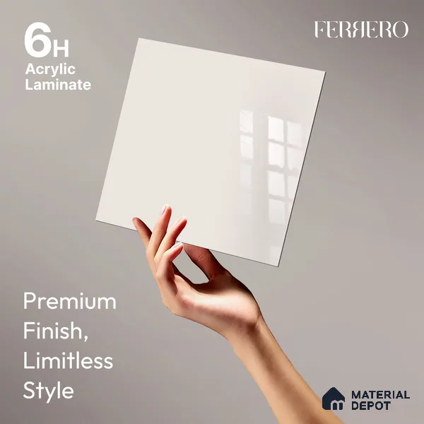 Ferrero 1C 01566 Blush Beige 8 ft x 4 ft High Gloss Finish 6H Anti Scratch Acrylic Laminate - 1.5 mm | Suitable for Living Room, Kitchen, Office