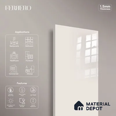 Ferrero 1C 01566 Blush Beige 8 ft x 4 ft High Gloss Finish 6H Anti Scratch Acrylic Laminate - 1.5 mm | Suitable for Living Room, Kitchen, Office