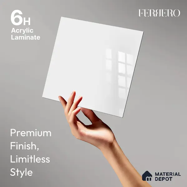 Ferrero 1C 01567 Icy Pearl 8 ft x 4 ft High Gloss Finish 6H Anti Scratch Acrylic Laminate - 1.5 mm | Suitable for Living Room, Kitchen, Office